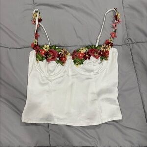 Princess Polly White Camisole with Floral Accents